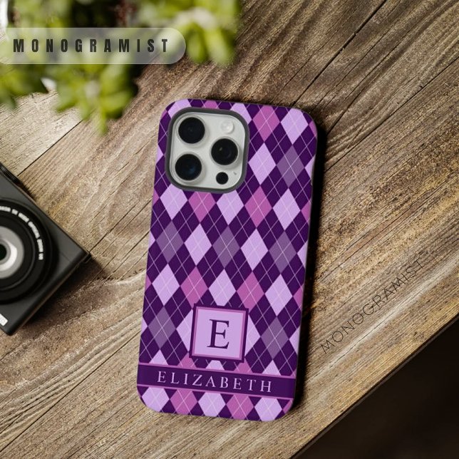 Customizable Light Purple Dark Violet Pink Argyle  iPhone Case (Customizable Light Purple Dark Violet Pink Argyle iPhone Case)