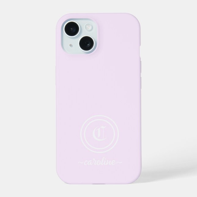 Customizable Light Purple Monogram & Name Phone Ca iPhone 15 Case (Back)