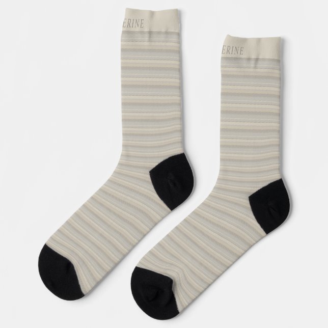 Customizable Light Soft Beige Grey Stripes Socks (Left)