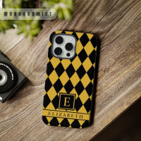 Customizable Light Yellow Black Argyle Pattern
