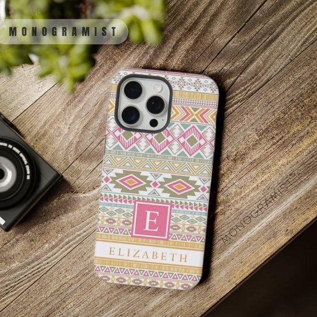 Customizable Light Yellow Green Pink Blue Aztec  iPhone Case (Customizable Light Yellow Green Pink Blue Aztec iPhone Case)