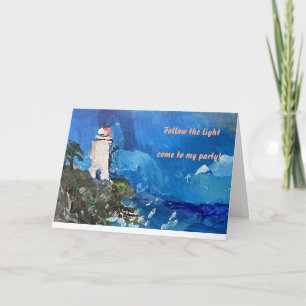 Customizable Lighthouse by the Ocean  Invitation