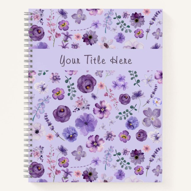 Customizable Lilac Floral Pattern Botanical Notebook (Front)