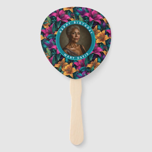 Customizable Lilies Charm Birthday Present Hand Fan (Front)