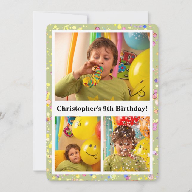 Customizable Lime Cream Birthday Photos Confetti Invitation (Front)