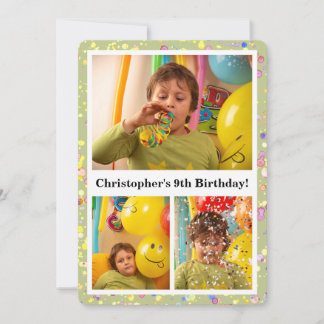 Customizable Lime Cream Birthday Photos Confetti Invitation