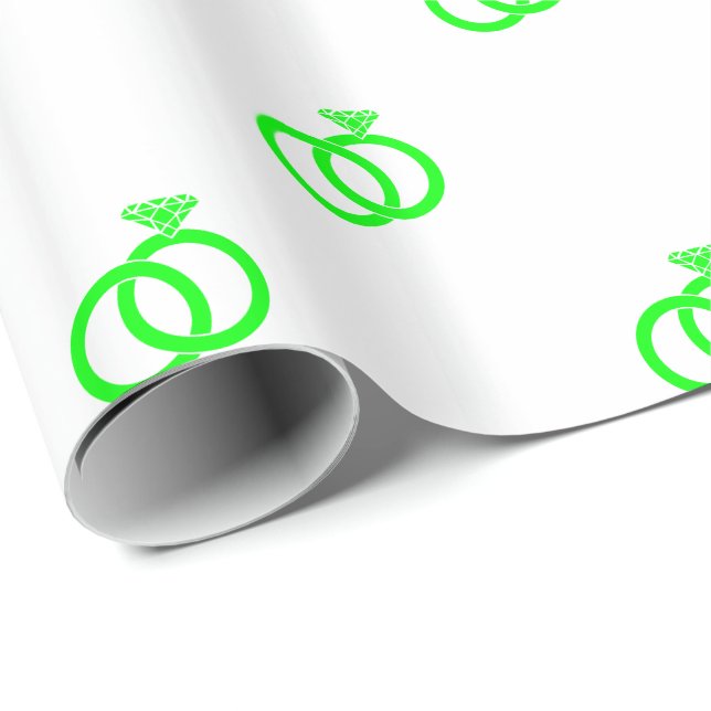 Customizable Lime Green Wedding Rings on White Wrapping Paper (Roll Corner)