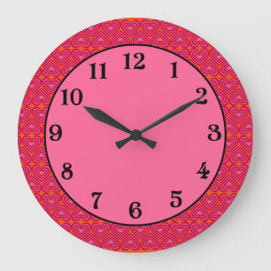 Customizable Lined Hearts Large Clock
