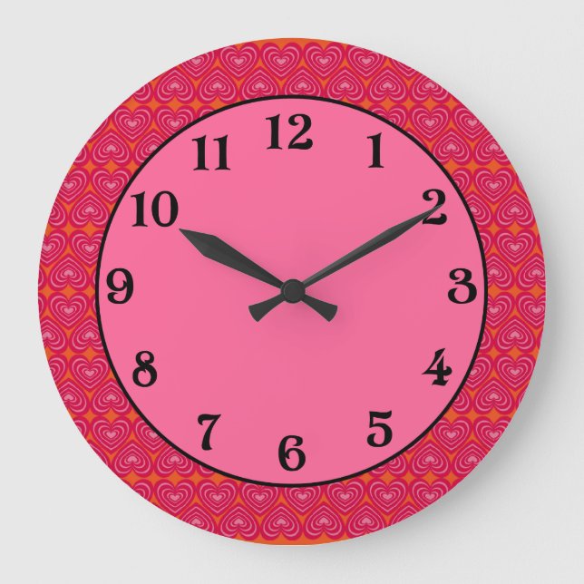 Customizable Lined Hearts Large Clock (Front)