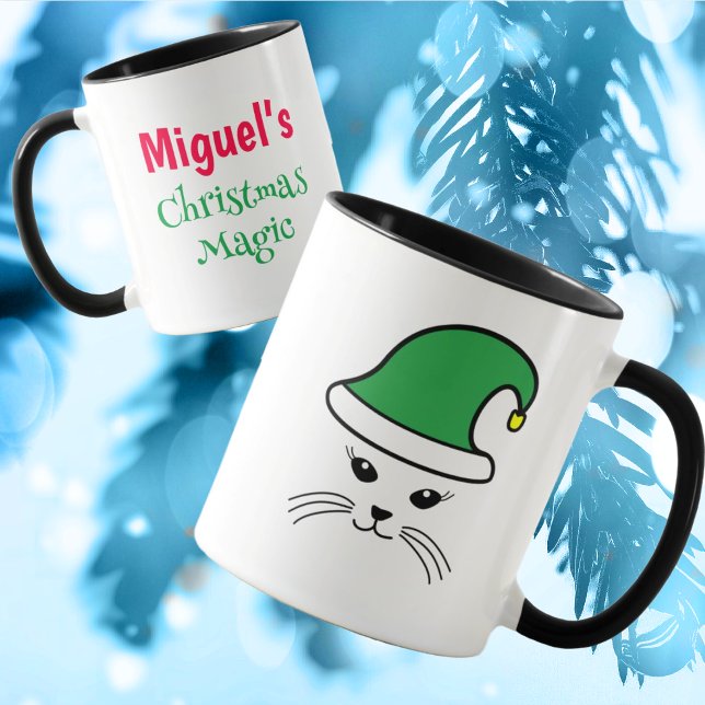 Customizable Little Cat Santa Elf  Mug (Creator Uploaded)