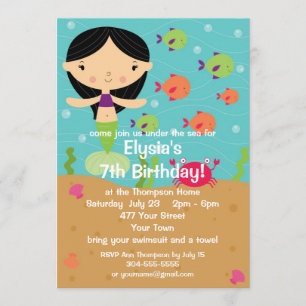 Customizable Little Girl Mermaid Birthday Party Invitation