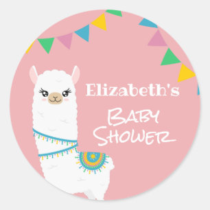 Customizable Llama Baby Shower Classic Round Sticker
