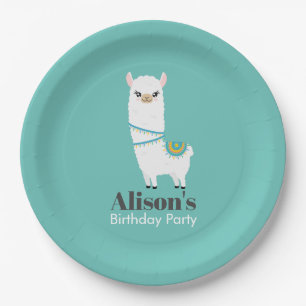 Customizable Llama Birthday Paper Plate