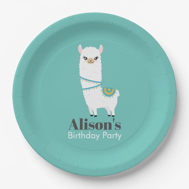 Customizable Llama Birthday Paper Plate (Front)
