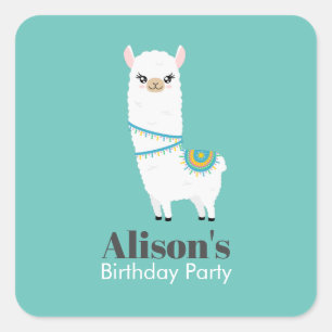 Customizable Llama Birthday Party Square Sticker