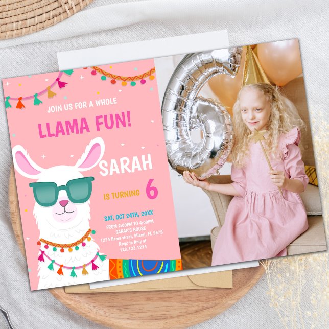 Customizable Llama Party Invitations for Kids (Llama Birthday Invitations with photo)