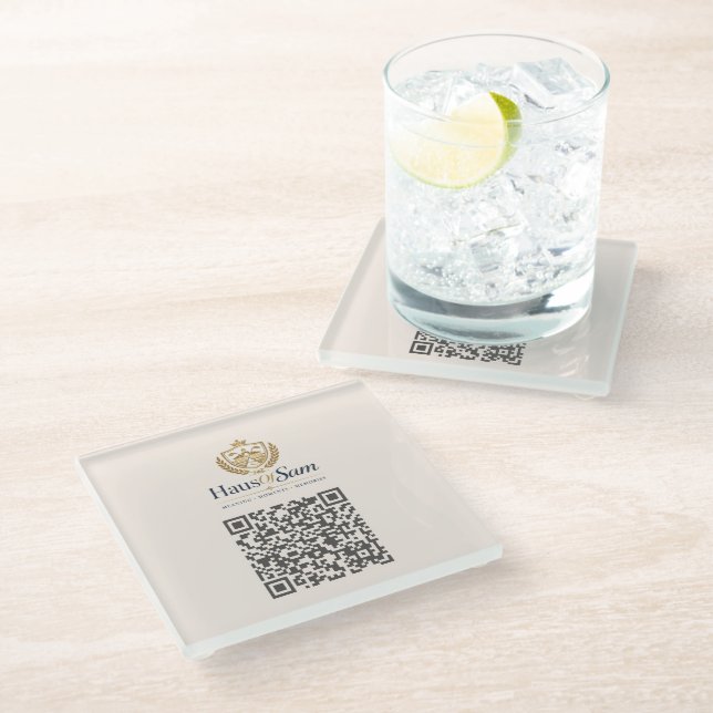 Customizable Logo And QR code Soft Warm Ivory  Glass Coaster (Angled)