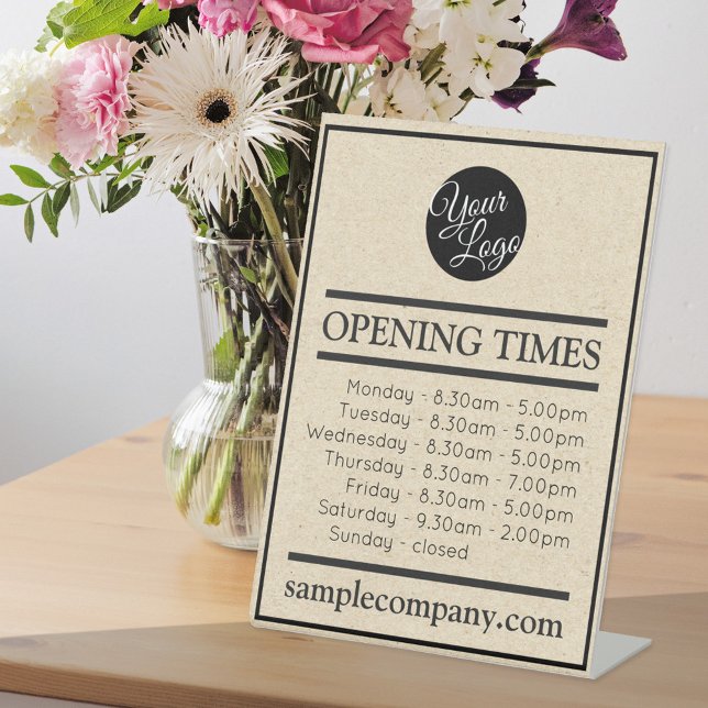 Customizable Logo And Text Business Opening Hours  Pedestal Sign (Creator Uploaded)