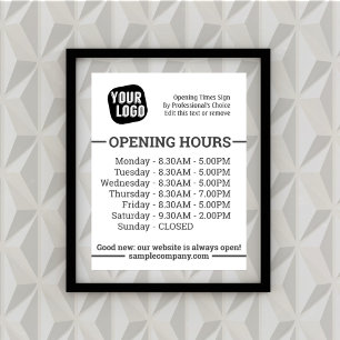 Customizable Logo And Text Business Opening Hours  Poster