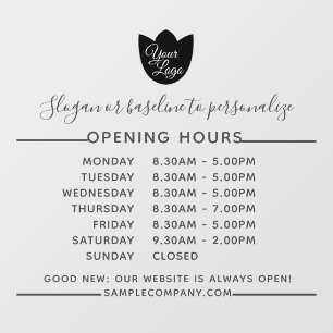 Customizable Logo And Text Business Opening Hours Window Cling