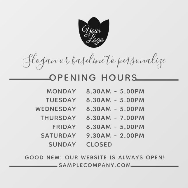  Customizable Logo And Text Business Opening Hours Window Cling (Sheet)