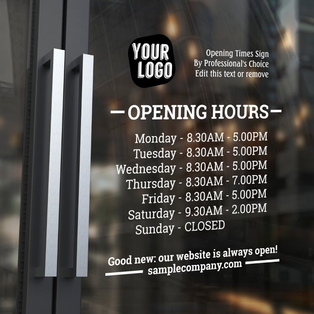 Customizable Logo And Text Business Opening Hours Window Cling (Creator Uploaded)