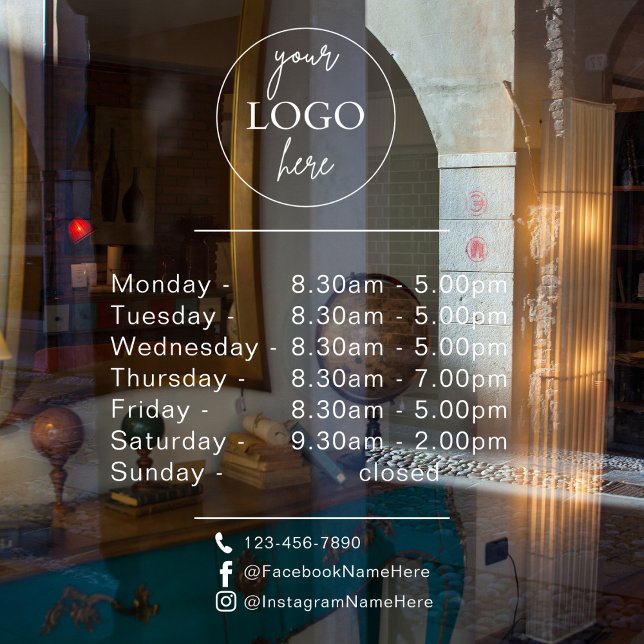 Customizable Logo And Text Business Opening Hours Window Cling (Creator Uploaded)