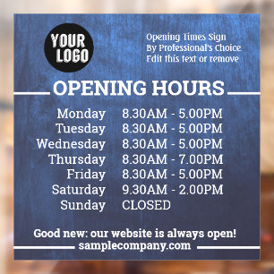 Customizable Logo And Text Business Opening Hours Window Cling
