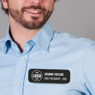 Customizable Logo & Job Title Modern Minimalist Name Tag