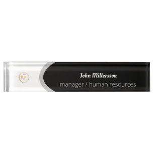 Customizable Logo Large Rectangle Black And White  Nameplate