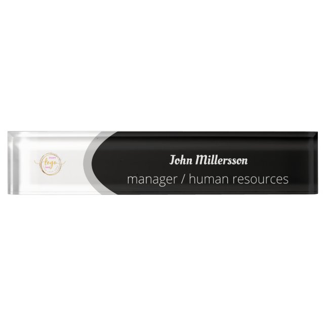 Customizable Logo Large Rectangle Black And White  Nameplate (Front)