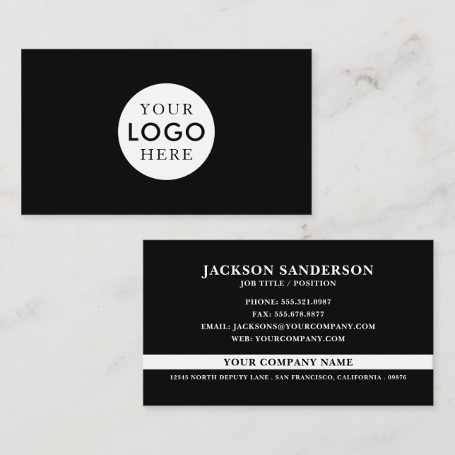 Customizable Logo Professional Simple Black Business Card (Front/Back)