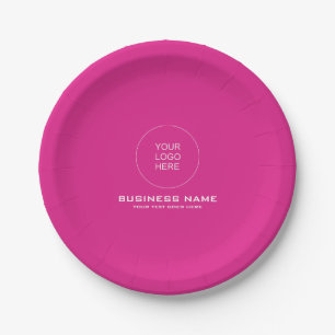 Customizable Logo Text Pink Solid Colour Round Paper Plate