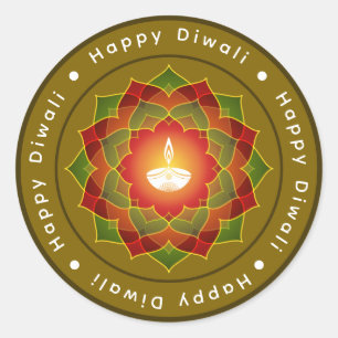 Customizable Lotus Mandala Rangoli Diwali Lamp Classic Round Sticker