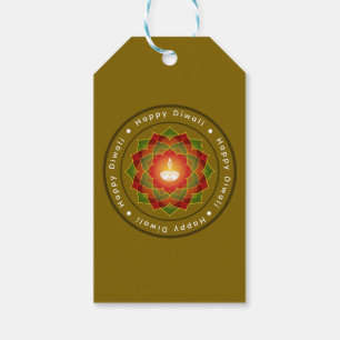 Customizable Lotus Mandala Rangoli Diwali Lamp Gift Tags