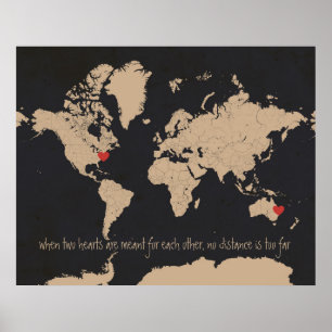 Customizable Love & Distance World Map Poster