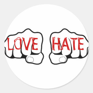 Customizable LOVE HATE Fists Classic Round Sticker