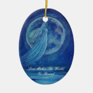 Customizable Love Makes The World Go Round Angel O Ceramic Ornament
