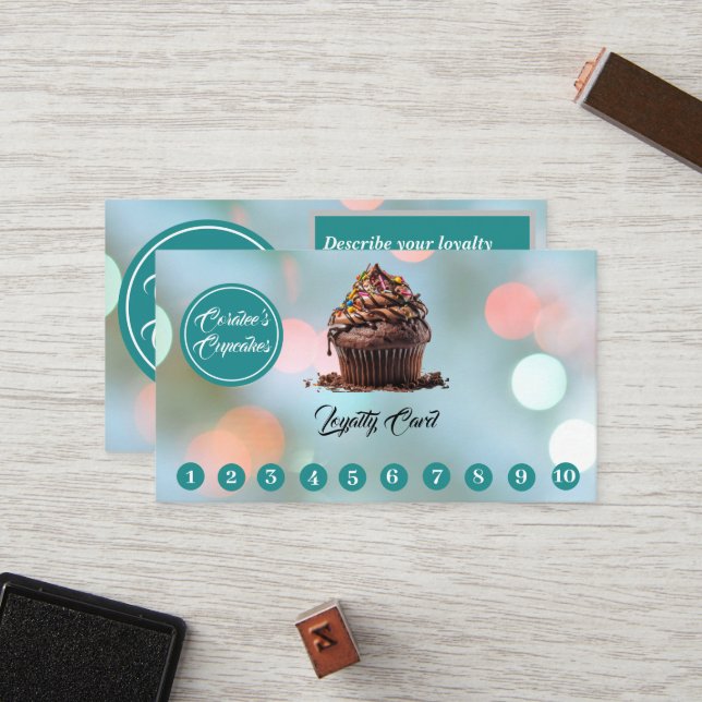 Customizable Loyalty Card Cupcake Bakery (Front/Back In Situ)