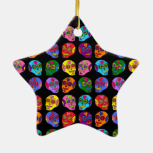 Customizable Lucha Libre Sugar Skulls Ceramic Ornament