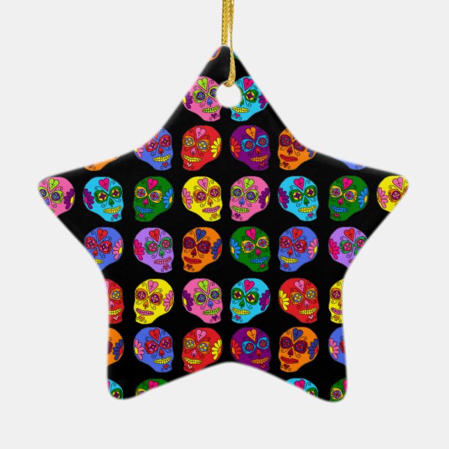 Customizable Lucha Libre Sugar Skulls Ceramic Ornament (Back)