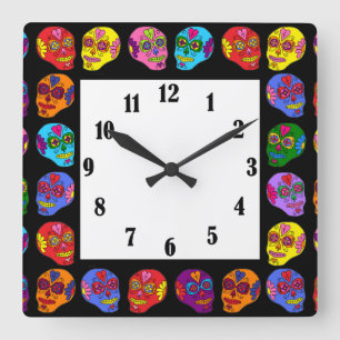 Customizable Lucha Libre Sugar Skulls Square Wall Clock