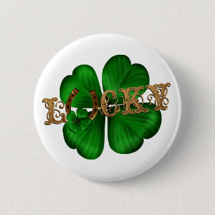 CUSTOMIZABLE Lucky Gold Horseshoe and Clover 2 Inch Round Button