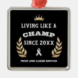 Customizable Lung Cancer Survivor dark Metal Ornament