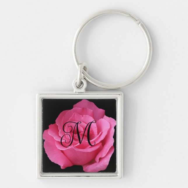 Customizable M monogram pretty pink rose stylish Keychain (Front)