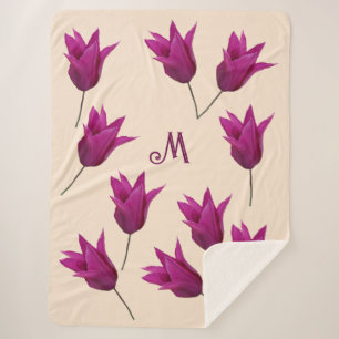 Customizable M monogram pretty pink tulips floral  Sherpa Blanket