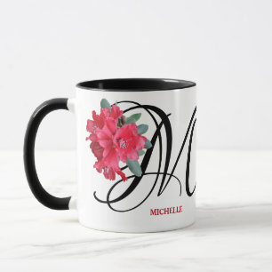 Customizable M monogram with classy red flowers Mug