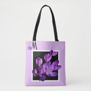 Customizable M name monogram purple floral boho Tote Bag