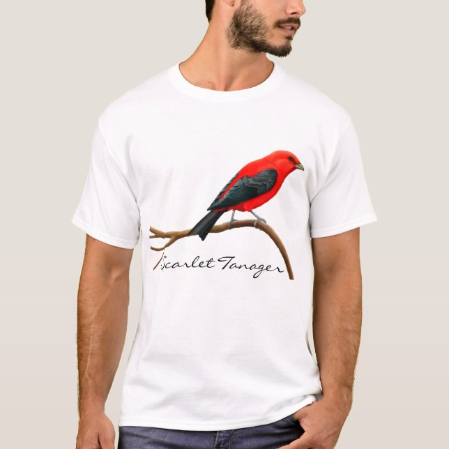 Customizable Male Scarlet Tanager Bird T-Shirt (Front)