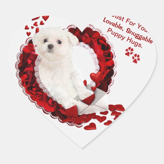 Customizable Maltese Lovable Heart Shaped Stickers (Front)